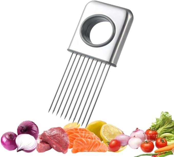 Onion Slice Holder, 2025 Upgraded Stainless Steel Onion Holder for Slicing Lemon Slicer Vegetable Cutter, Kitchen Chopper Slicing Assistant Tool for Meat, Onion, Potato, Tomato (1, C)