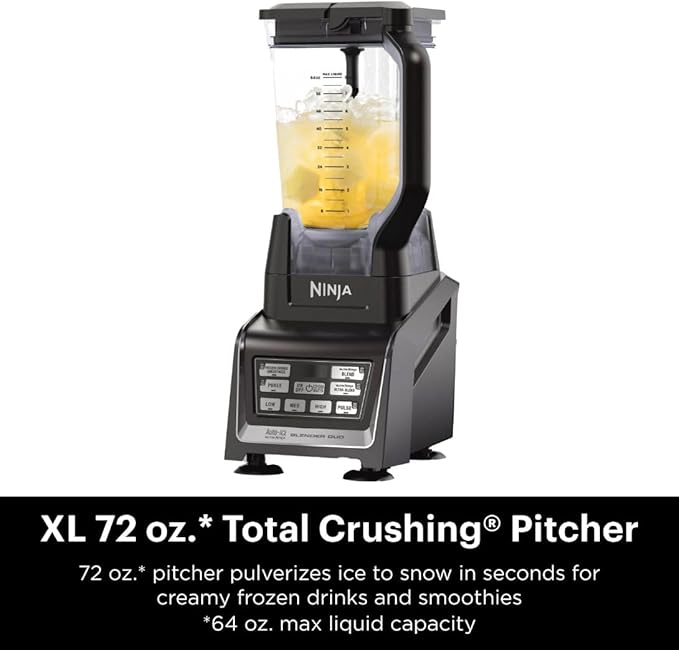 Ninja BL642 Nutri Ninja Personal & Countertop Blender with 1200W Auto-iQ Base, 72 oz. Pitcher, and 18, 24, & 32 oz. To-Go Cups with Spout Lids, For Smoothies, Shakes & More, Dishwasher Safe, Black