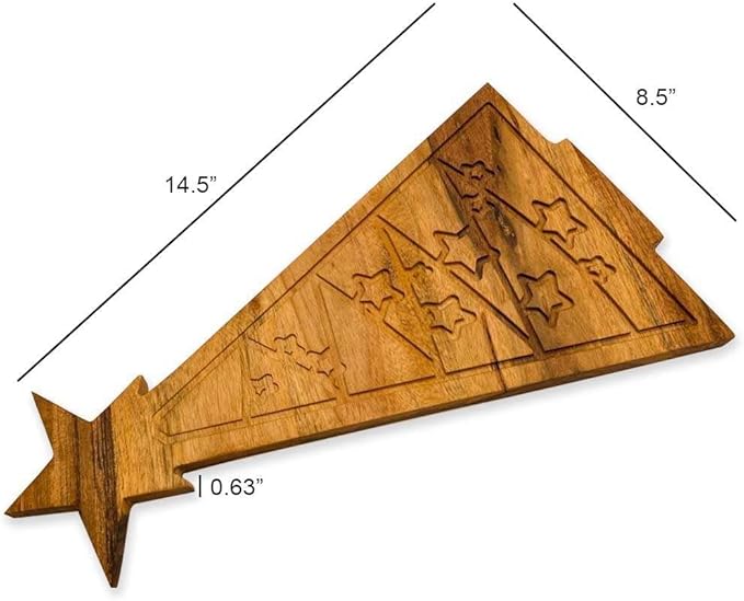 Treen Art Wooden Christmas Cutting Board for Kitchen Decor, 14.5"L x 8.5"W Star Tree Shaped Acacia Wood Chopping Board with Juice Grooves, Serving Charcuterie Platter