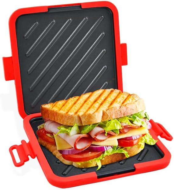 Microwave Toaster & Sandwich Maker(<5 Min)|Microwave Panini Press, Grilled Cheese & Toastie Maker | RV Essential | Fast Cooking for Home, Office, Dorm | Dishwasher Safe Microwave Cookware