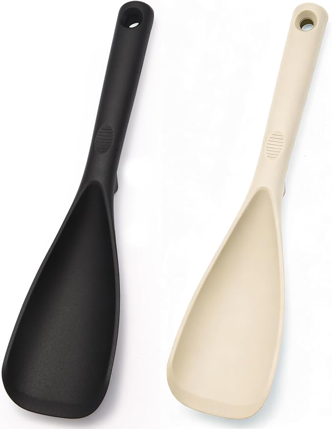 Multifunction Cooking Spoons for Nonstick Cookware, Seamless Design Silicone Spatula Spoon for Mixing, Scoop and Scrape, Dishwasher Safe, Black & Khaki