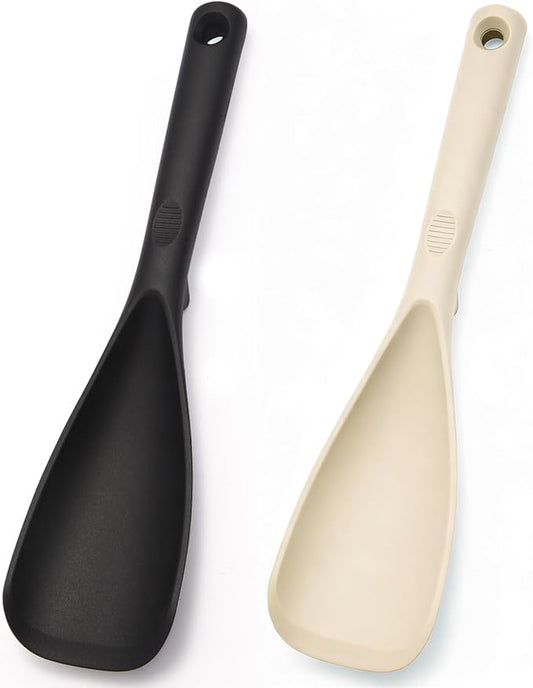 Multifunction Cooking Spoons for Nonstick Cookware, Seamless Design Silicone Spatula Spoon for Mixing, Scoop and Scrape, Dishwasher Safe, Black & Khaki