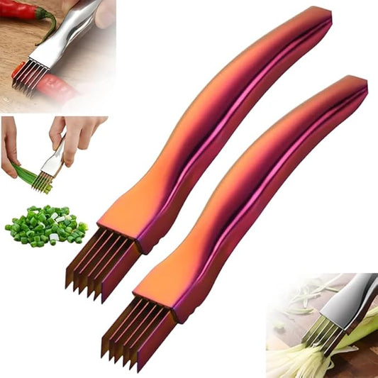 Shred Silk The Knife, 2024 Stainless Steel Finger Guard Green Onion Cutter Shred Silk Knife Set, Kitchen Safe Steel Slicing Tool for Hands Kitchen Vegetable Cutter for Chopping, Cutting