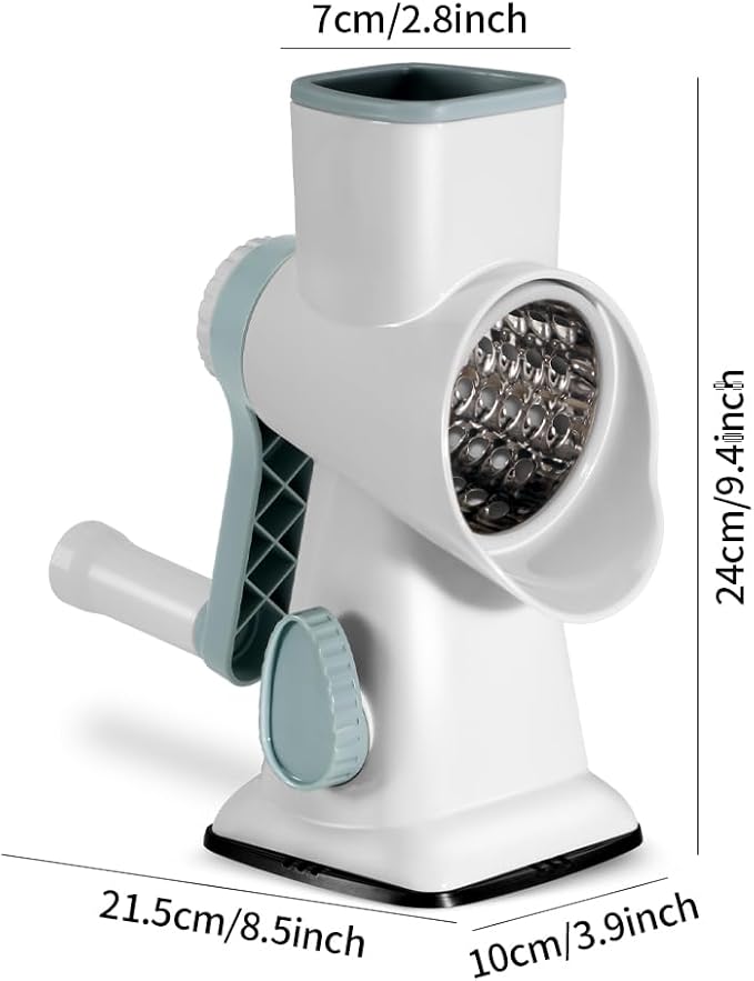 Cheese Grater Hand Crank Rotary Vegetables Shredder with Handle, 3-in-1 Graters with Interchangeable Blades and Non-slip Base Multifunctional Slicer for Kitchen