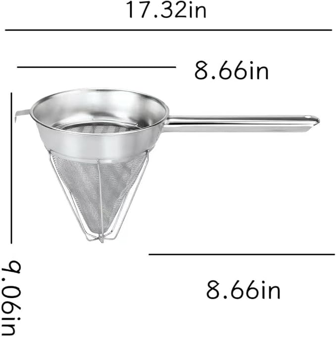 Stainless Steel Fine Mesh Chinois Strainer, Reinforced Bouillon Strainer for Sauces, Soups, Purees, Pastes, Jelly, Custard, Curds and etc.,8-Inch