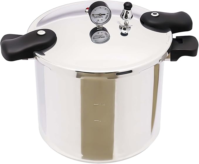 23-Quart Capacity Pressure Cooker with Pressure Gauge, Aluminum 90Kpa Pressure Canner, Multi-functional Polished Steam Canner for Gas Stoves