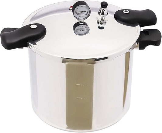 23-Quart Capacity Pressure Cooker with Pressure Gauge, Aluminum 90Kpa Pressure Canner, Multi-functional Polished Steam Canner for Gas Stoves