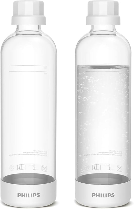 Philips Carbonating Bottles ADD910WHOQ/37, 1L Twin Pack Reusable PET Water Bottles Compatible Sparkling Water Maker, 2 Pack for ADD4902BKOQ/37, ADD4902WHOQ/37 and ADD4901GROQ/37, ADD4901BKOQ/37