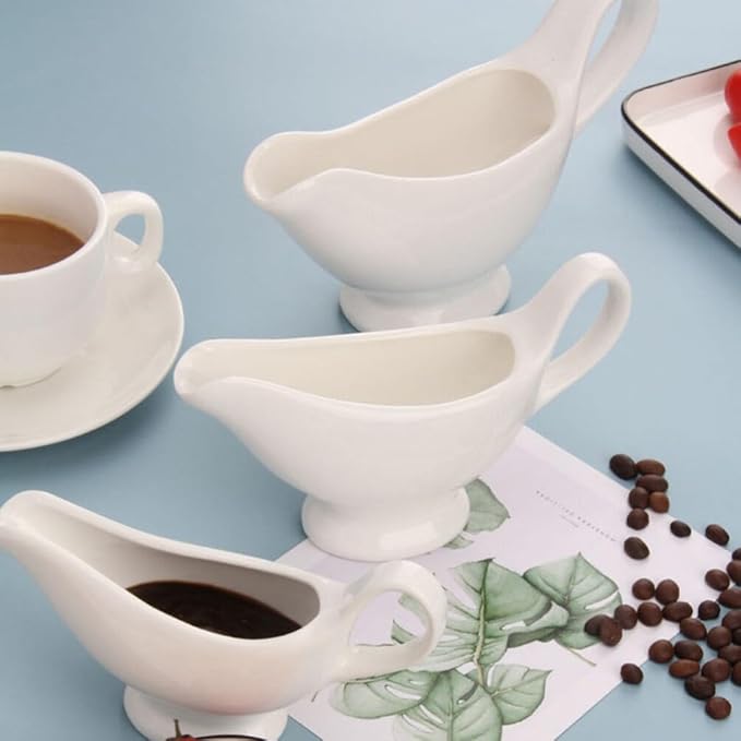 Cabilock 2pcs Gravy Boats with Comfort-grip Handle Versatile Condiment Cups for Sauces Dressings and Broth Design for Use Easy to Clean and Store for Entertaining and Everyday Dining