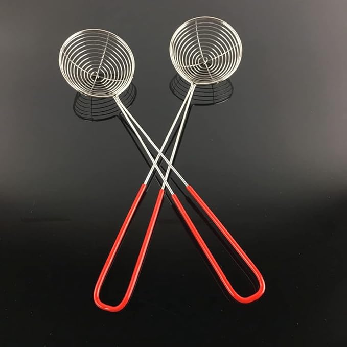 2Pcs Stainless Steel Strainer Spoons Boba Spoon Scoop Hot Pot Strainer Spoons Ladle Wire Cooking Skimmers Spoon with Handle for Hot Pot, Meatball, Kitchen Baking Oil Filter, 2 Sizes