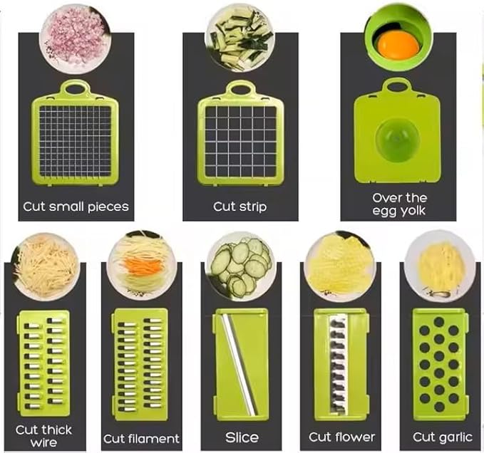 DOSTDR - Vegetable Chopper, Mandoline Slicer, Veggie Chopper, Food Chopper with Container, Vegetable Cutter for Onion Salad Vegetable Chopper, Fruit Slicer, Shredding, Multi-Function (Gray Green)