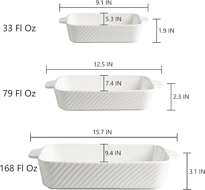 Sweejar Ceramic Baking Dish Set, Cake Baking Dish for Brownie, Porcelain Striped Casserole Dishes for Oven with Handle for Lasagna, Family Dinner(Turquoise)