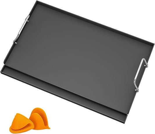 25" x 16" Cast Iron Griddle for Gas Grill, Universal Flat Top with Nano-Ceramic Nonstick Coating, Grease Groove and High Sidewalls, Griddle Plate Insert for Camping, Tailgating and Parties