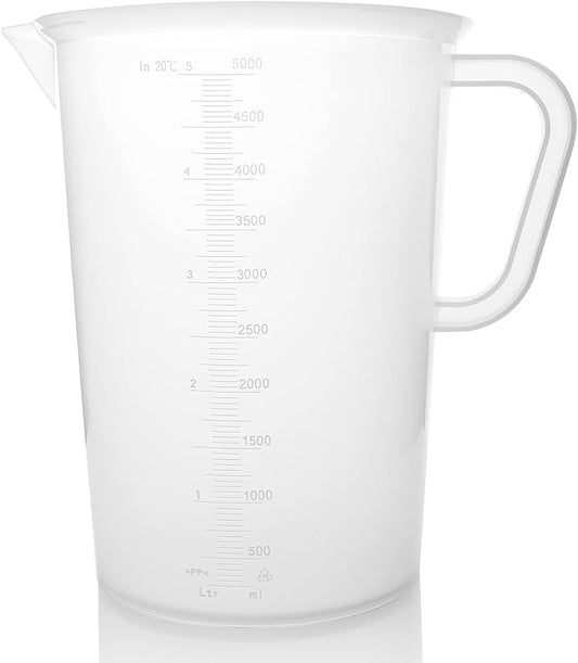 Plastic Graduated Measuring and Mixing Pitcher - 5000ml Plastic Graduated Measuring Pitcher - Soap Making Supplies for Easy Pouring & Accurate Measurements, With Handle & Pour Spout, 5 Liter