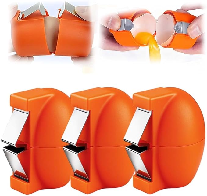 Egg Shell Opener, 2026 New Stainless Steel Egg Cracker Tool, Multifunctional Egg Opener, Eggs Separator for Raw and Hard Boiled Eggs Peeler Shell Remover to Quickly Cut Eggshells (orange 3pcs)
