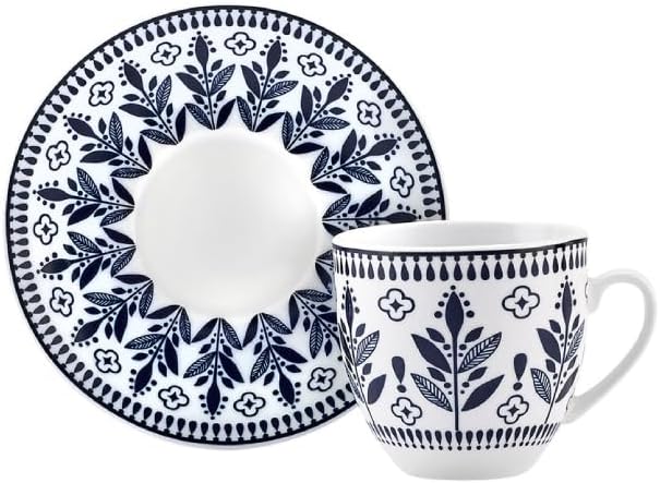 KARACA Peyker Turkish Coffee Cup Set for 6 People - 12 Piece Cups with Saucers - Small Bone China Espresso Set - Ideal for Serving Greek, Arabic Coffee (2.8 fl oz)