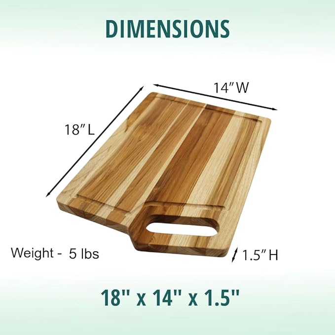 EcoDecors 18"x14" Extra Large Teak Cutting Board, Edge Grain Wood with Juice Groove & Handle, FSC Certified for Kitchen, Carving & Butcher Block Prep