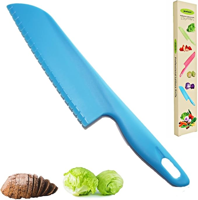 jawbush Professional Lettuce Knife to Prevent From Turning Brown, 11" Plastic Serrated Knife for Veggies, Fruit, Bread, Cake, Salad, No BPA for Cooking and Cutting - Safe & Durable Nylon Knife Set