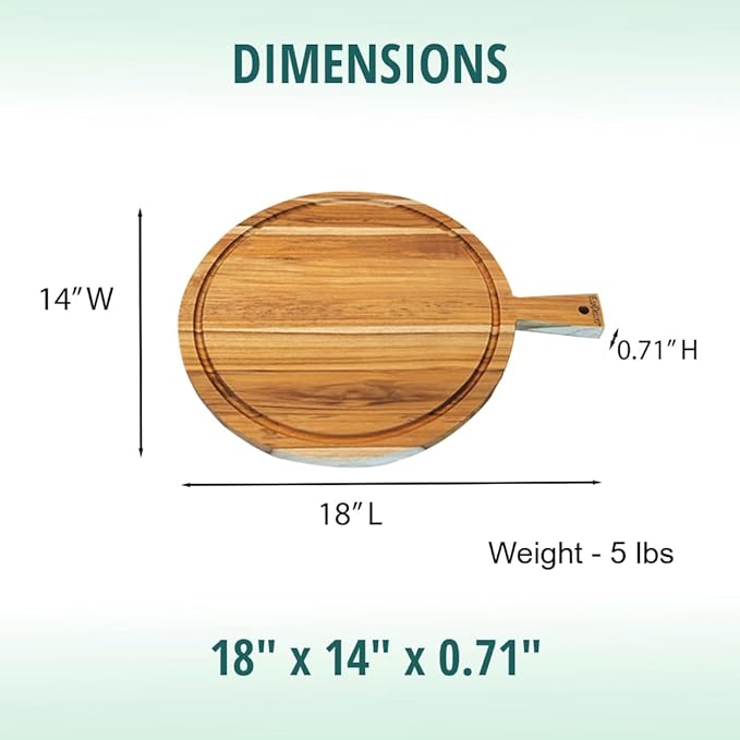 EcoDecors 3 Piece Round Teak Cutting Board Set with Handle, FSC Certified Teak Wood, Edge Grain with Juice Groove, Carving Board for Kitchen and Prep
