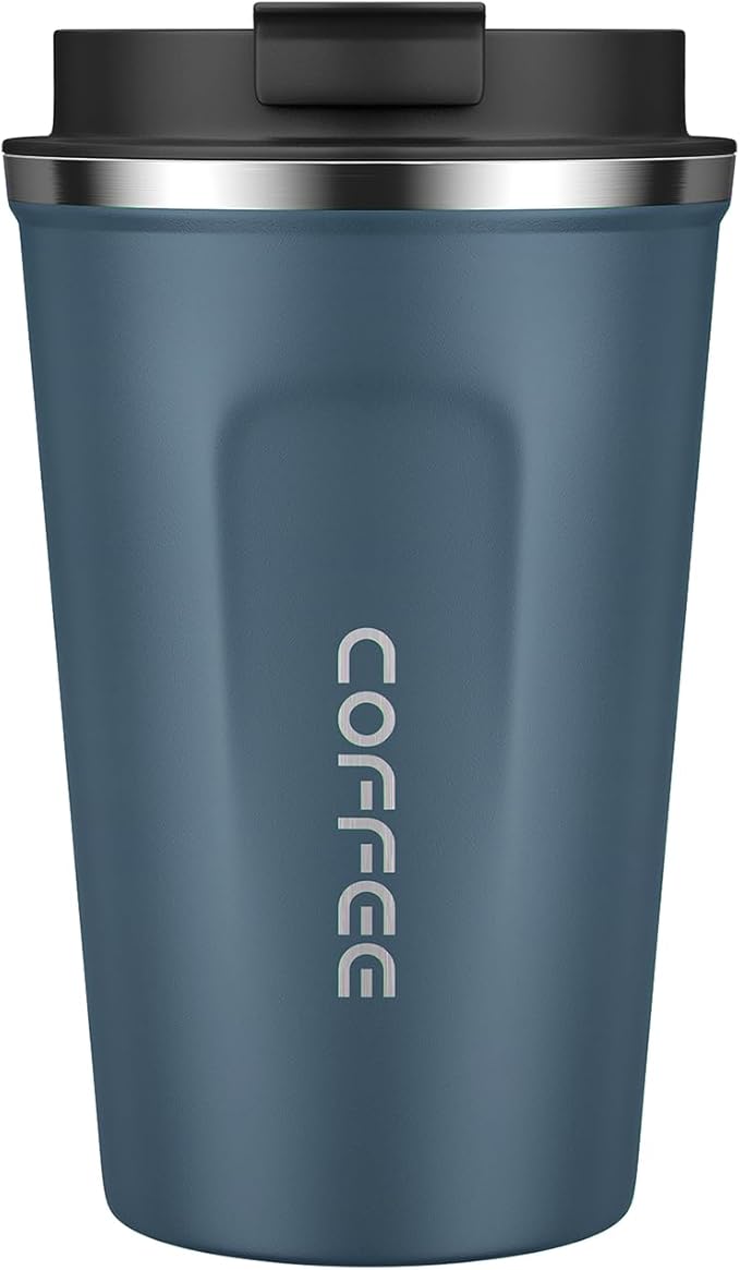 MOMSIV 12oz Travel Mug, Insulated Coffee Cup with Leakproof Lid, Vacuum Stainless Steel Double Walled Reusable Tumbler for Hot and Cold Water Coffee and Tea In Travel and Car Blue