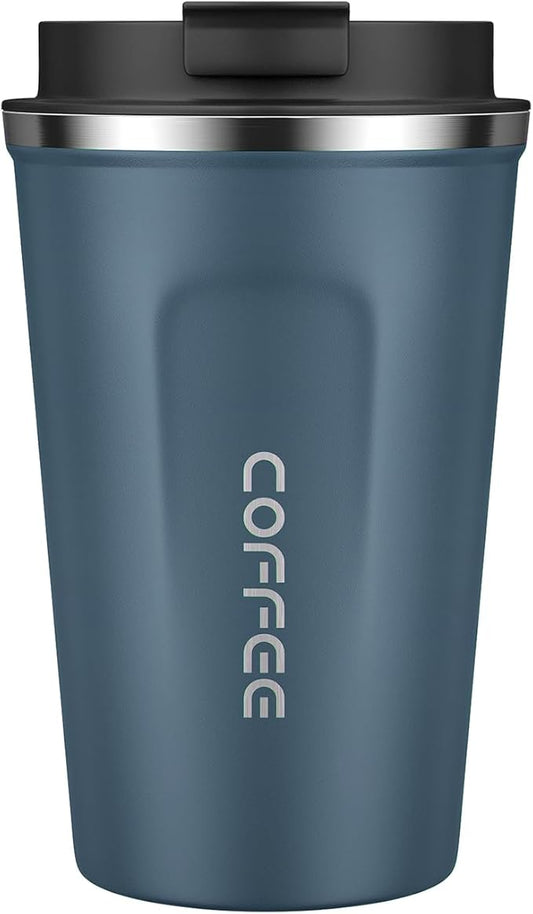 MOMSIV 12oz Travel Mug, Insulated Coffee Cup with Leakproof Lid, Vacuum Stainless Steel Double Walled Reusable Tumbler for Hot and Cold Water Coffee and Tea In Travel and Car Blue