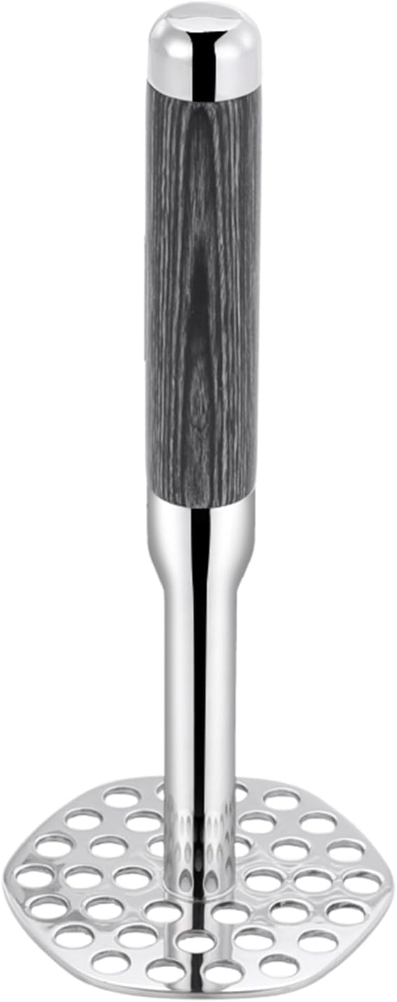 316 Stainless Steel Potato Masher - 10 Inch / 24cm with Wood Handle, Easy Clean Design for Mashed Potatoes, Guacamole & More