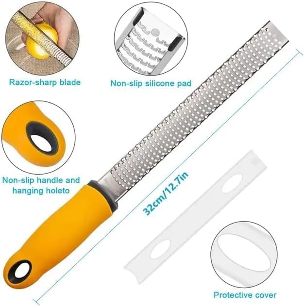 Lemon Zester Tool with Grater for Citrus, Ginger, Garlic, Nutmeg Zester Grater With Handle, Zester Having Protective Cover perfect For Lemons With Cleaning Brush.