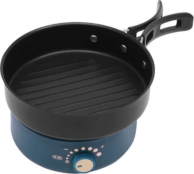 Portable Electric Hot Pot 500W 1.6L with Foldable Handles Non-stick Frying Pan Mini Hot Pot Multi-Functional Ramen Noodle Cooker with Power Adjustment for Noodles Steak Cooker Eggs StirFrying (Green)