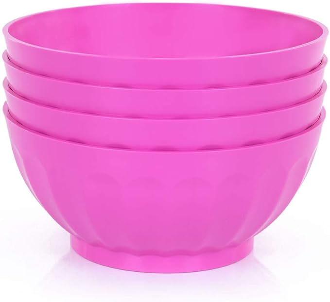 Mintra Unbreakable Plastic Bowl, PURPLE 4pk - Large, 1.8L, 60oz, 7.75inW x 3.25inH - (Part Of A Set) - Salad, Snacks, Breakfast Cereal, Fruit, Popcorn, Soup, Colorful, Shatterproof, BPA Free