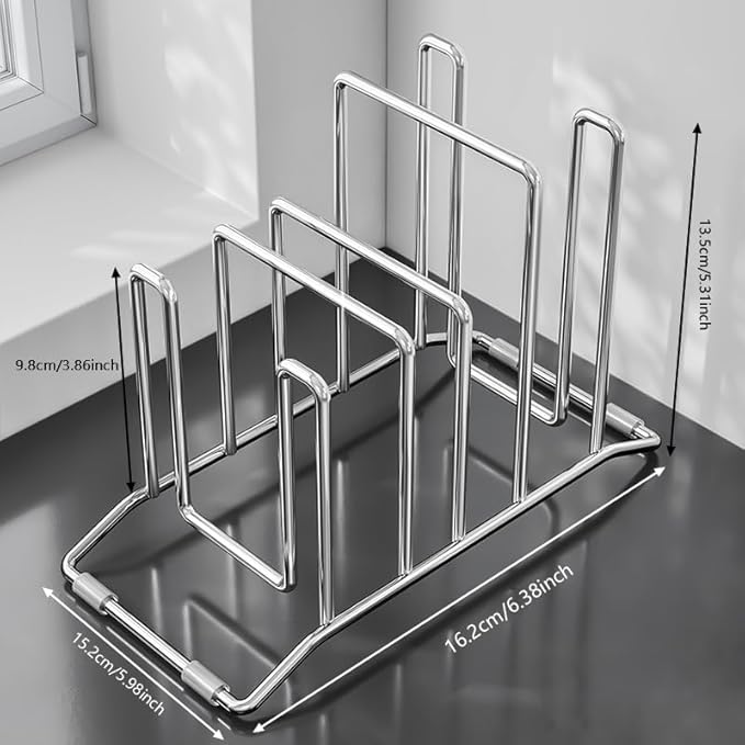 Cutting Board Holder Stainless Steel Wire Chopping Board Stand Cutting Board Storage Rack Organizer with 4 Slots for Kitchen Countertop (4 Slots)