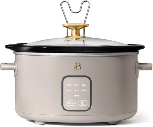 Beautiful 4-Quart Slow Cooker with Touch-Activated Display, Programmable Digital Controls, Removable Non-Stick Pot, Keep Warm Function (Porcini Taupe)