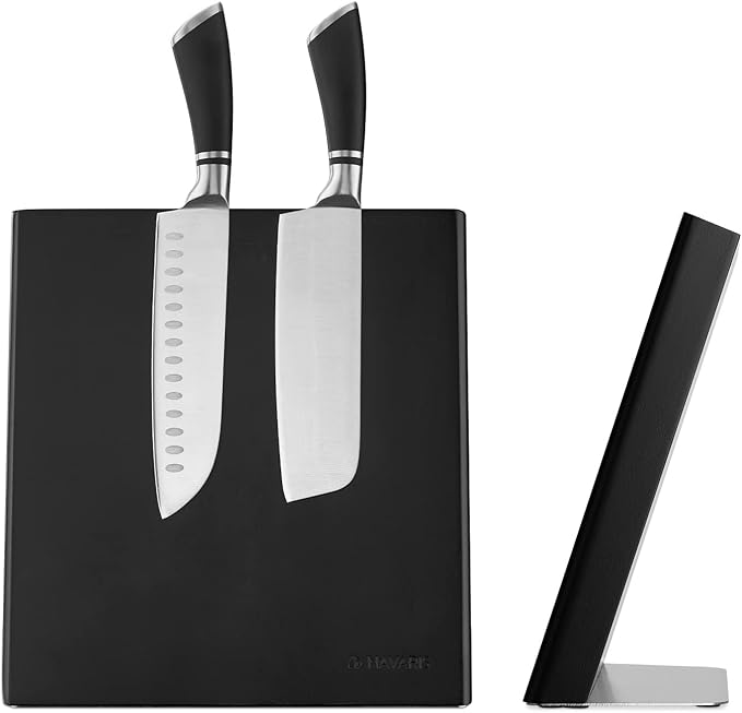 Navaris Wooden Magnetic Knife Holder - Universal Wood Magnetic Block & Organizer for Knives, Scissors, Utensils- Rubberwood, 10.9" x 10.8"