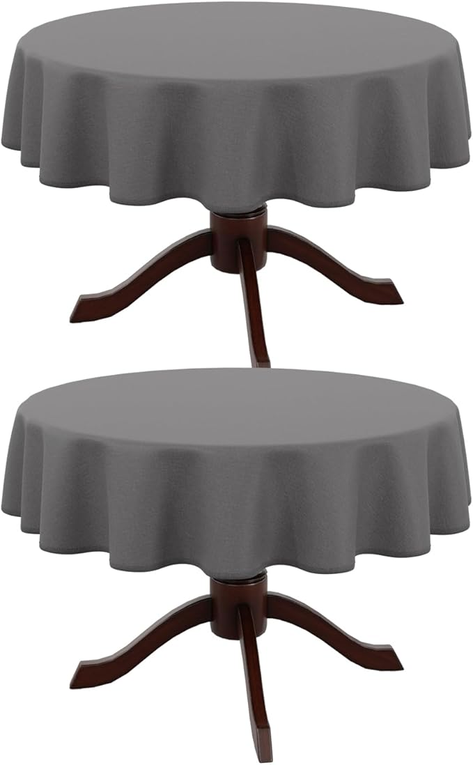 AUSSPVOCT 2 Pcs Textured Round Tablecloth 60 Inch for Dia 38’’ Tables - Waterproof Washable Wipeable Table Cloth Fabric Dining Table Cover for Birthday Party Farmhouse Outdoor Kitchen Tabletop Cover