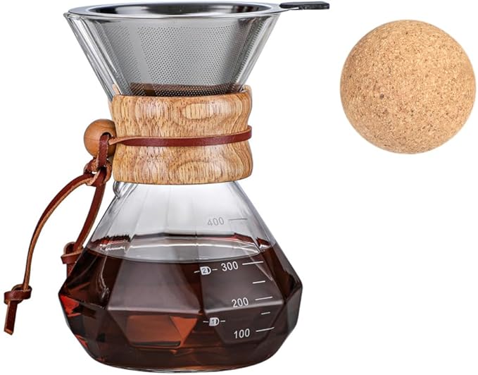 HYAXGM Pour Over Coffee Maker With Wood Sleeve，13.5oz/400mlPour Over Coffee Dripper,Pour Over Coffee Maker Set With Cork Stopper (13.5oz/400ml)