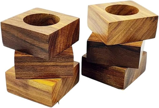 Handmade Wooden Square Napkin Ring Made by Artisan Beautifully Crafted and Designed in India Set of 4