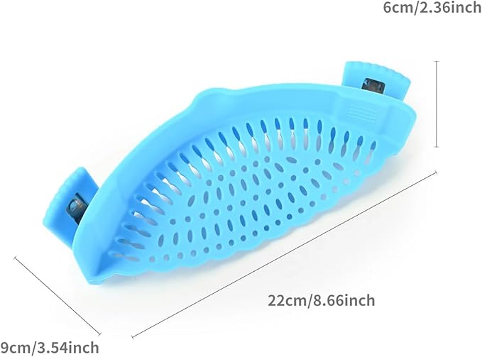 2 PACK Silicone Clip-on Strainer - Fits Pots, Pans & Pasta, Hands-Free Food Strainer for Ground Beef, Spaghetti, Pasta, Compatible with All Bowls and Pots (Black,Blue)