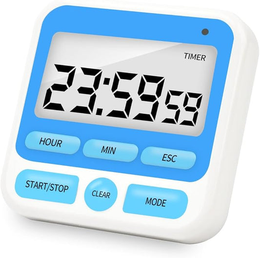 Multifunctional Kitchen Timer with Silent/Alert Mode, 24-Hour Clock, Memory Recall, Fast-Forward, and Magnetic Back for Cooking, Baking, Teaching(Blue