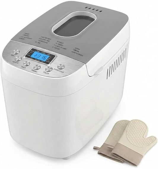 Davivy 3.3LB Bread Maker – 15-in-1 Automatic Bread Machine with Silicone Baking Gloves, Dual Kneading Paddles, Nonstick Pan, 15-Hour Delay Timer, 3 Loaf Sizes & 3 Crust, Nut Add-In Reminder
