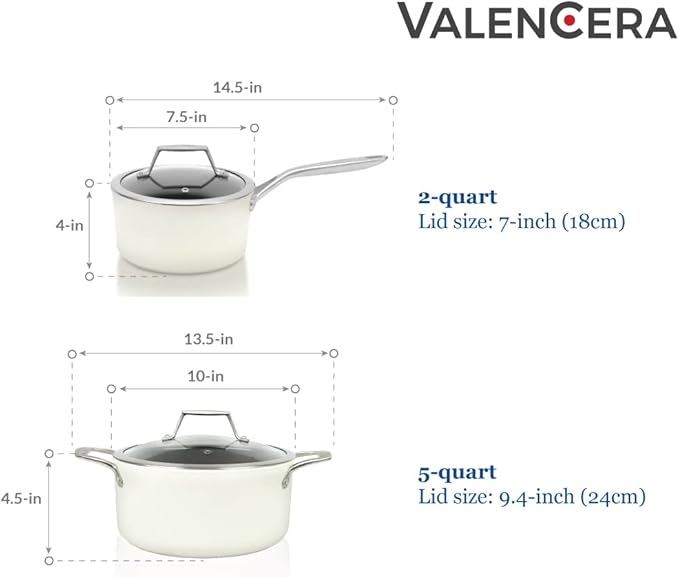 TeChef ValenCera Collection | 2-quart Ceramic Nonstick Saucepan with Glass Lid, Nontoxic - Nontoxic - Free of PFAS, PFOA, PTFE (Saucepan 2-Qt)