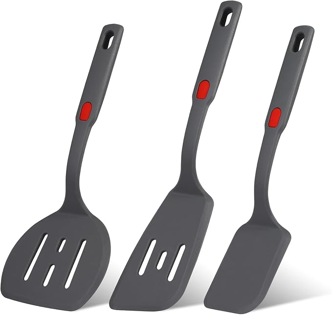 Flexible Silicone Spatula Set For Nonstick Cookware Rubber Silicone Bpa-Free Heat Resistant Heavy Duty Kitchen Turner Large,Slotted Flipper And Small Spatulas For Egg Fish Pancake Cookie (Grey)
