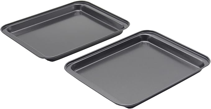 HYTK Small Baking Sheet Nonstick 9.45 X 7.09 Inch (Inner 7.5x6), 8 Inch Mini Cookie Tray Toaster Conventional Oven Pan No Warp No Rust Magnetic Bakeware for 1 to 2 person 2 Pack