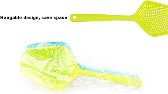 3-Pack Food Scoop Colander Strainer Slotted Spoon with Handle, Plastic Heat-Resistant Large Slotted Strainer and Skimmer for Pasta, Vegetables, Salad (3 Colors)