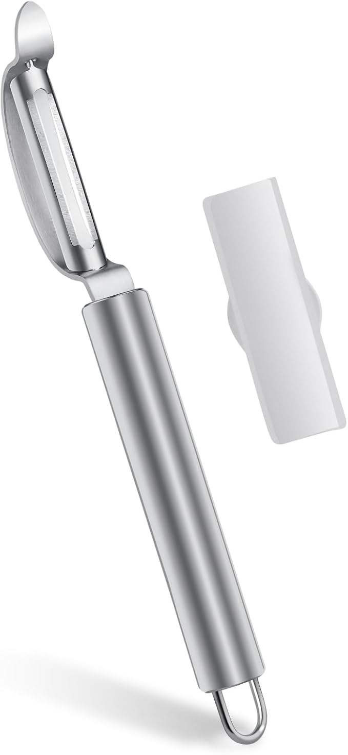 Stainless Steel Peeler with Swiveling Double Blade, Upgrade Fruit Vegetable Peeler with Ergonomic Handle, Lengthened Potato Peeler Tool for Kitchen, 8.3 Inchs