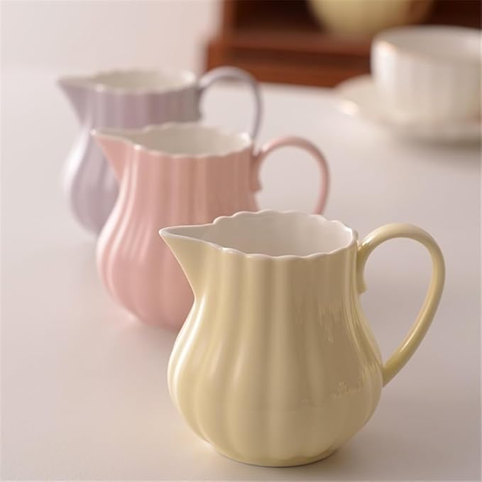Sauce Boat Ceramic Coffee Milk Pitcher Floral Color Sauce Pot Gravy Boat With Handle Milk Pitcher(Purple)