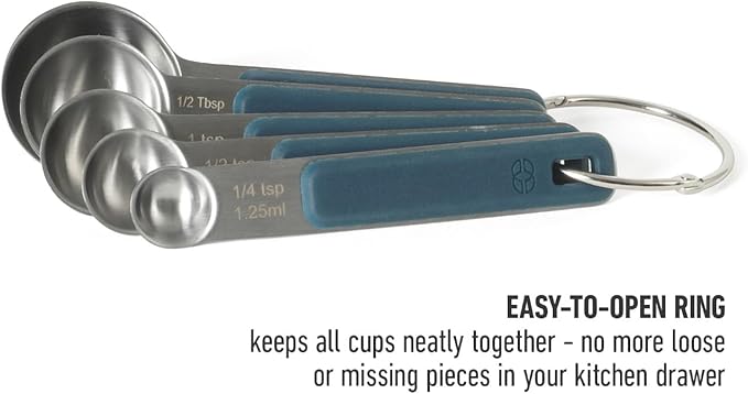 Calphalon Prime 5 Piece Stainless Steel Measuring Spoons W/Navy Blue Silicone Handles