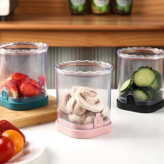 New Stainless Steel Fruit Slicer Cup, Multifunctional Speed Fruit Cutter for Strawberry, Banana, Grape & Egg – Portable Kitchen Gadget for Vegetable Cutting & Salad Prep – Must-Have Kitchen Tool