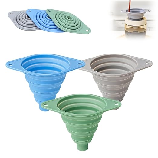 Kitchen Funnel Set 3 Pack, 2025 New Funnels for Kitchen Use Filling Bottles, Silicone Collapsible Funnel, Small Funnels for Filling Small Bottles, for Water Bottle Liquid Transfer (3PCS)