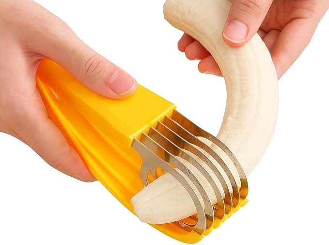CocoLine & Co. Banana Slicer – Easy Fruit Cutter Tool for Even Banana Slices, BPA-Free Plastic, Yellow