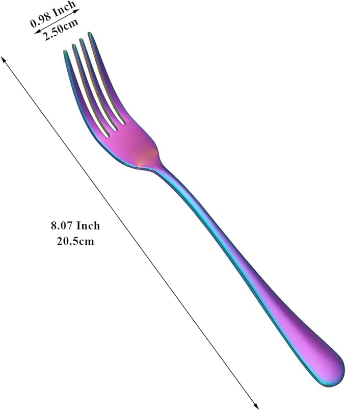 Evanda Rainbow Dinner Fork 12 Pieces, Rainbow Titanium Plating Stainless Steel 8.07inch Forks, Cake Forks, Table Forks,Dessert Forks, Easy To Clean, Dishwasher Safe