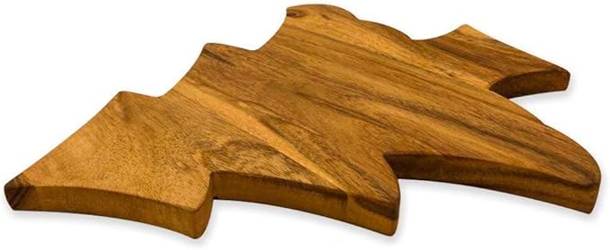 Treen Art Wooden Christmas Cutting Board for Kitchen Decor, 11"L x 9.75"W Mini Tree Shaped Acacia Wood Chopping Board with Handle & Grooves, Serving Charcuterie Platter